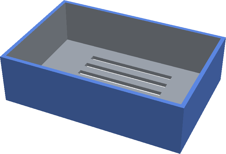 3D-Modell: Gehäuse-Unterteil 92 × 62 mm mit Lüftungsschlitzen